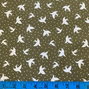 100% Cotton Poplin - Swallow - Olive - Sold by Half Metre