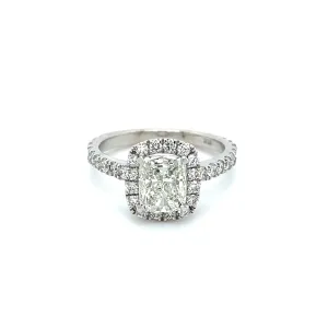 14k White Gold 1.51 Cushion Cut Diamond Halo Ring