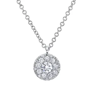 14K White Gold Round Diamond with Halo Necklace