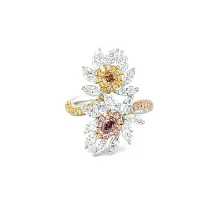 18k White Gold .17ct Pear Shape Fancy Brownish Purple-Pink & .16ct Cushion Cut Fancy Brown Orange Diamond Ring