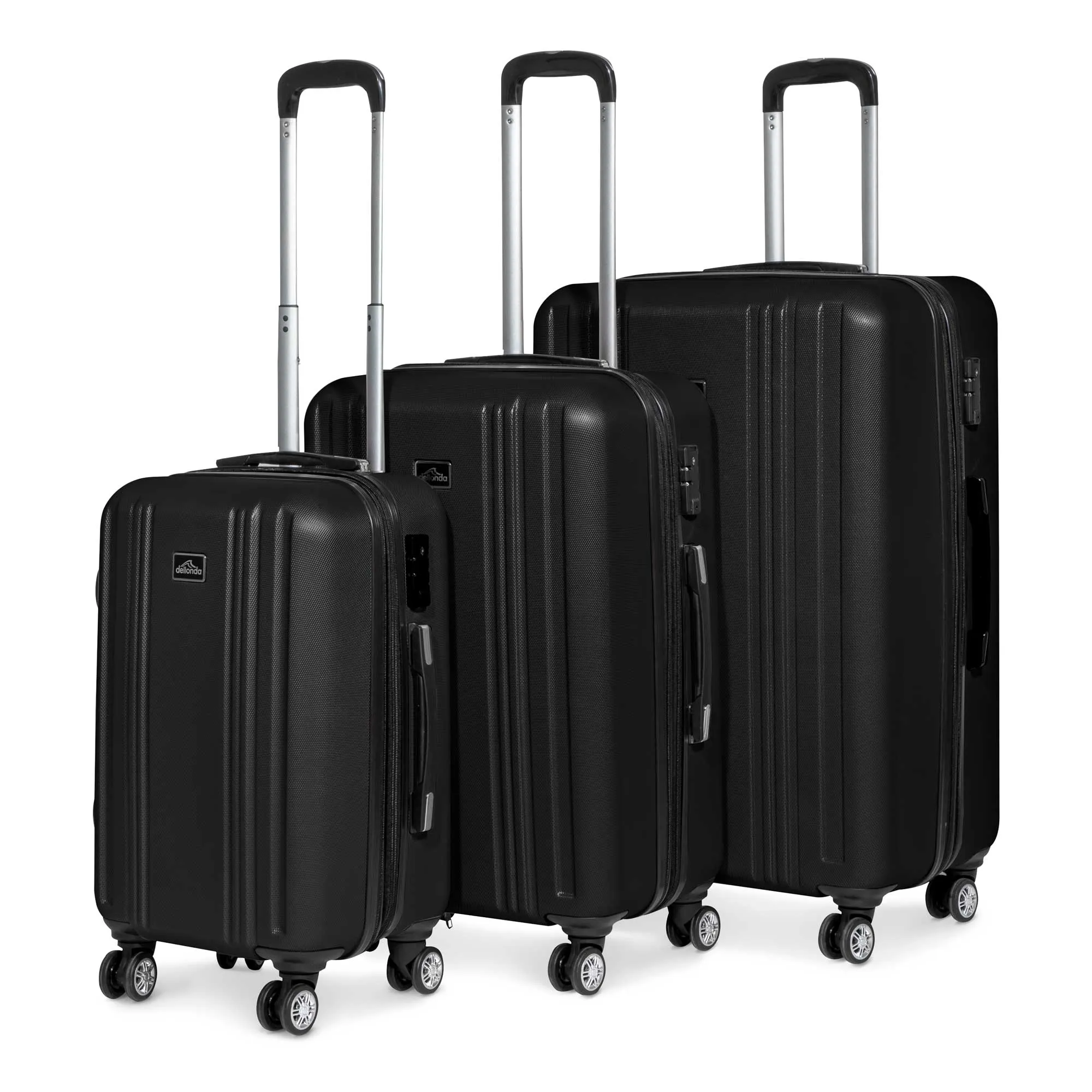 3 Piece Lightweight Luggage Suitcase Trolley Set ABS TSA Lock Black - DL11