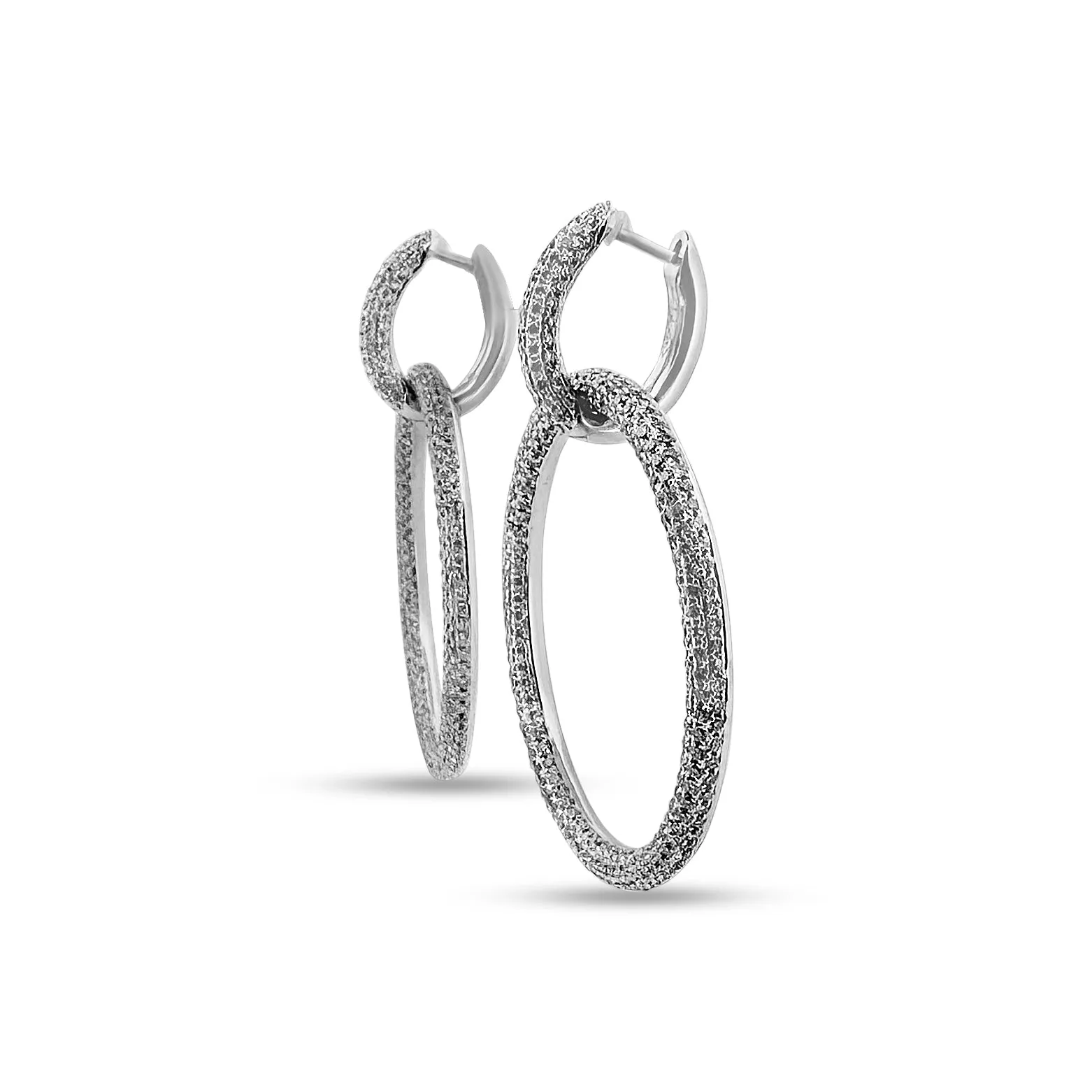 3.70ctw Round Brilliant Diamond Pavé 18k White Gold Convertible Hoop Earrings