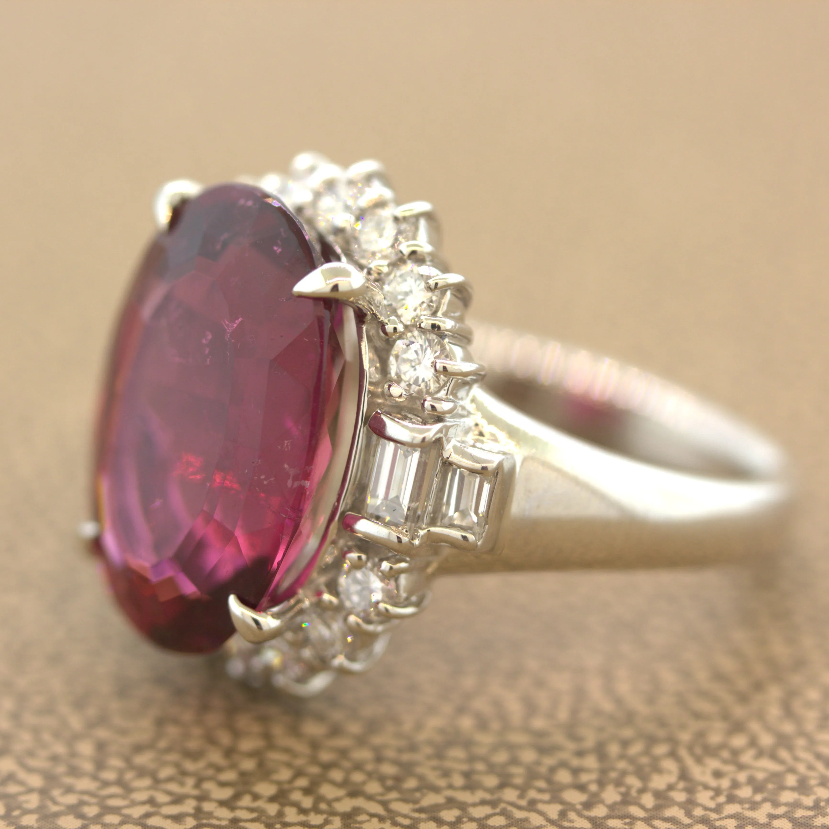 9.46 Carat Rubellite Tourmaline Diamond Platinum Ring