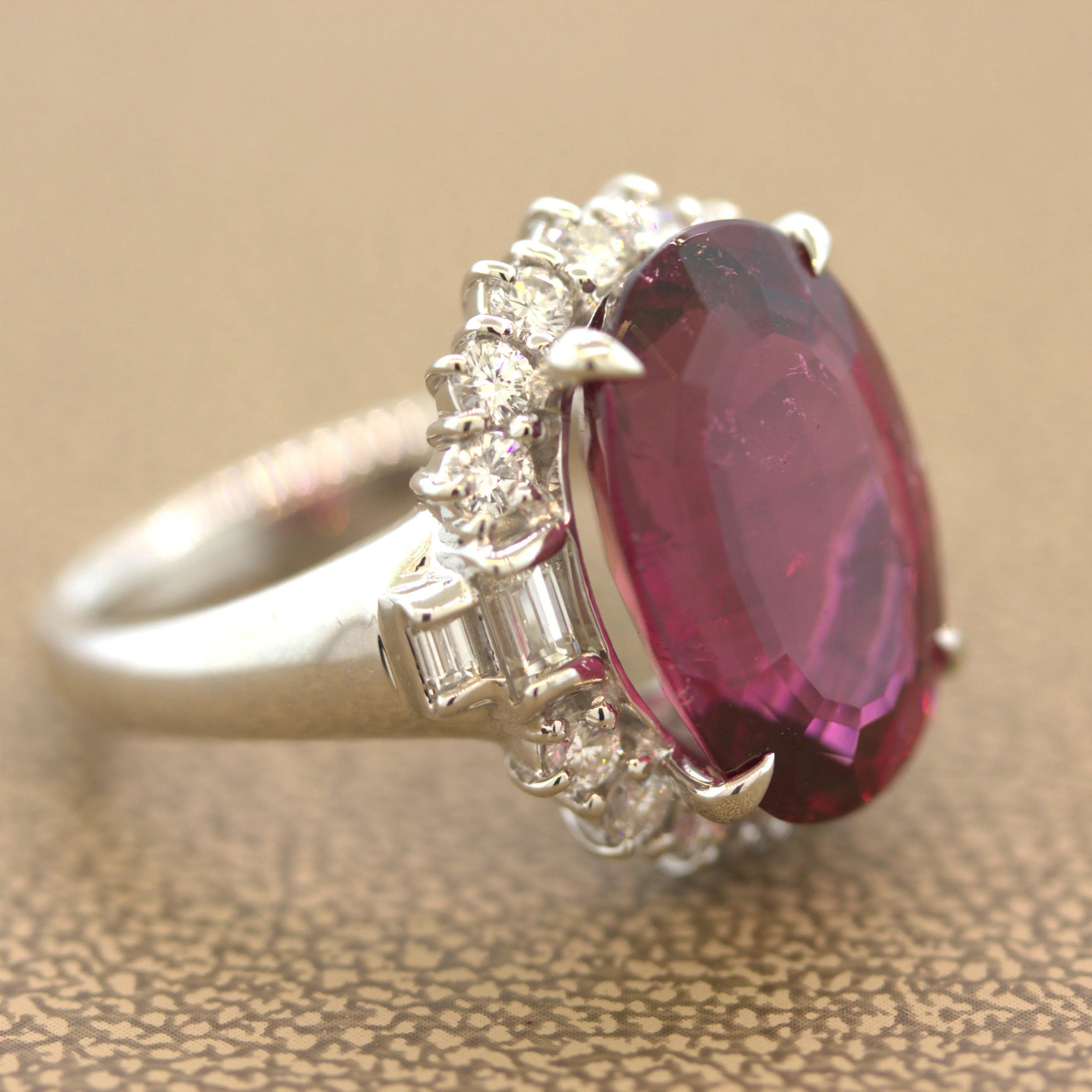 9.46 Carat Rubellite Tourmaline Diamond Platinum Ring