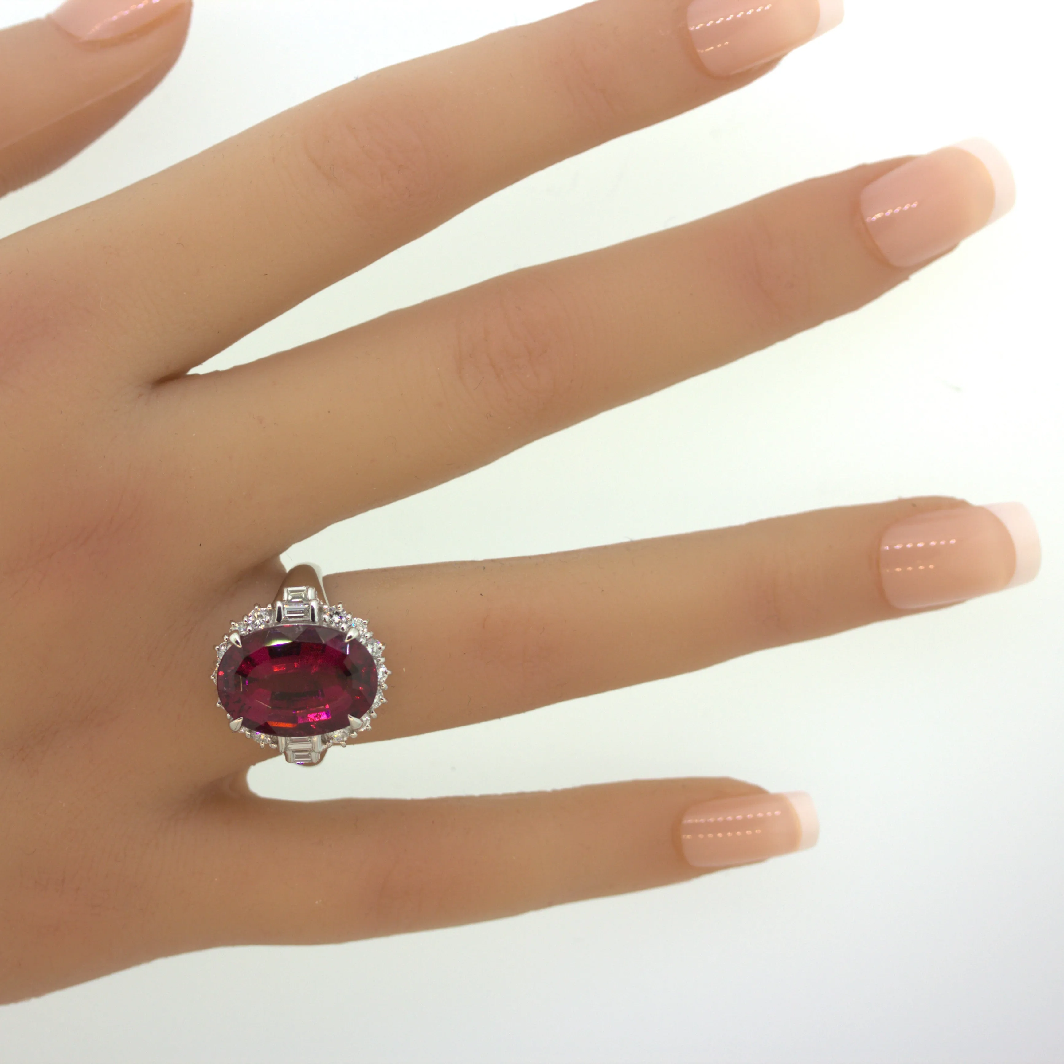 9.46 Carat Rubellite Tourmaline Diamond Platinum Ring