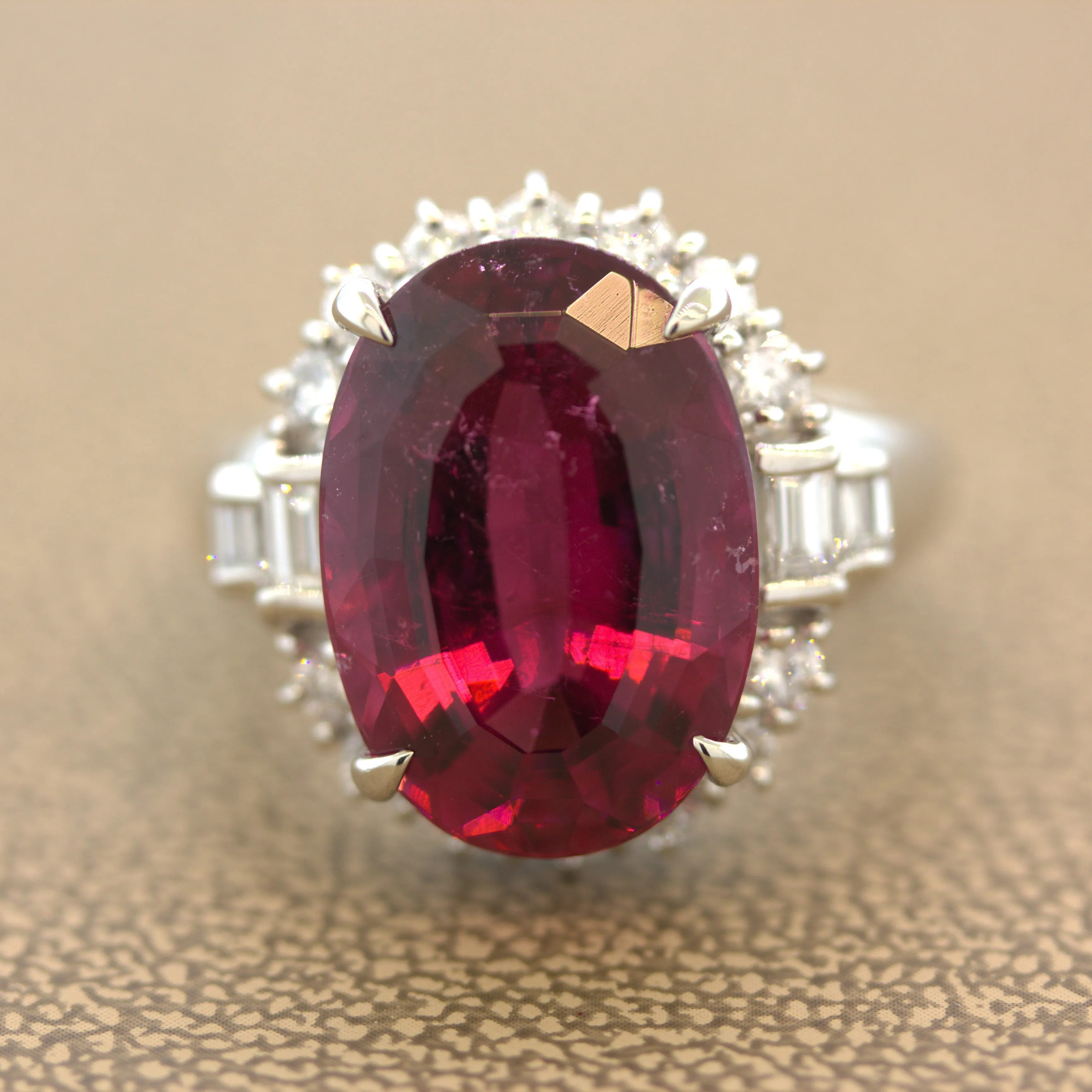 9.46 Carat Rubellite Tourmaline Diamond Platinum Ring