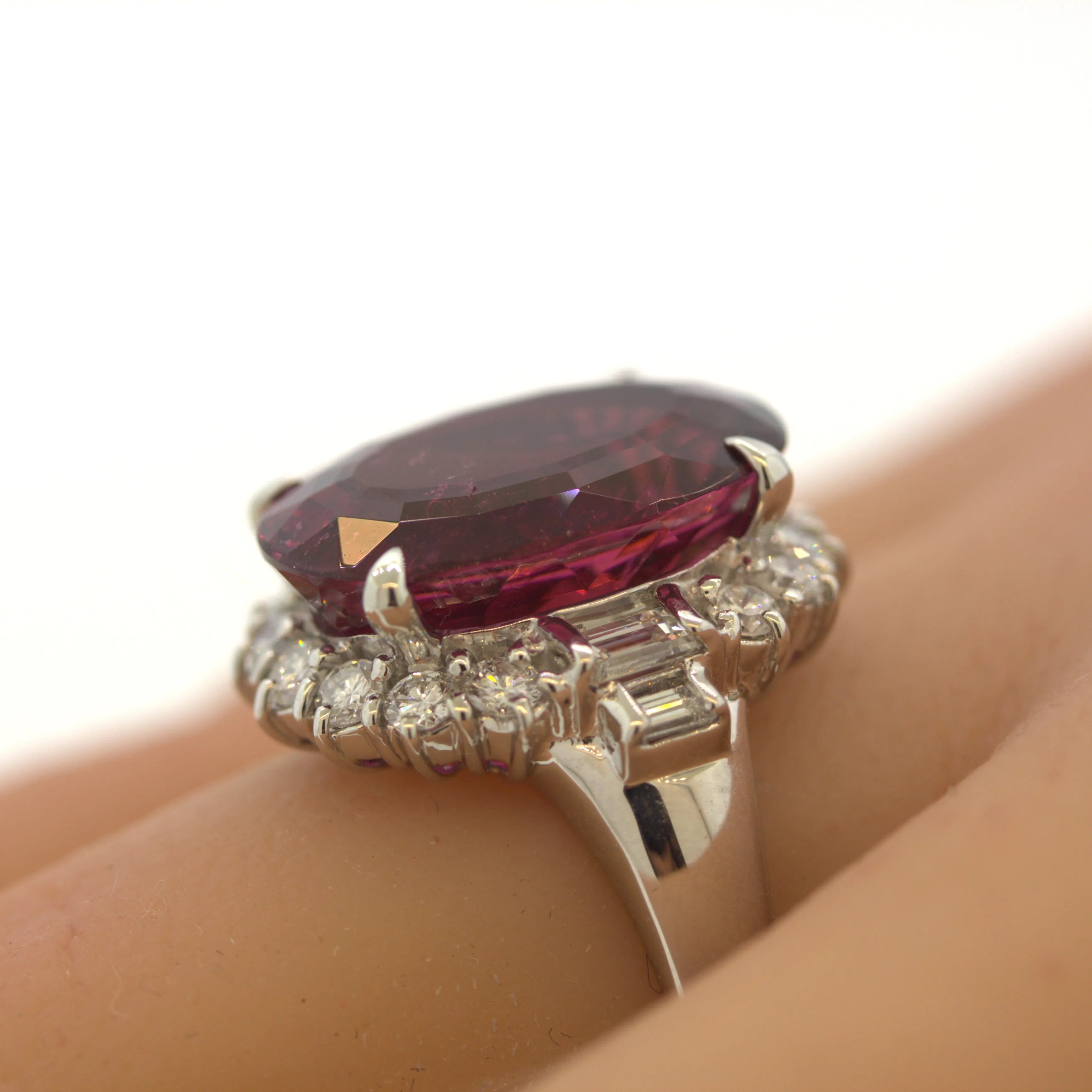 9.46 Carat Rubellite Tourmaline Diamond Platinum Ring