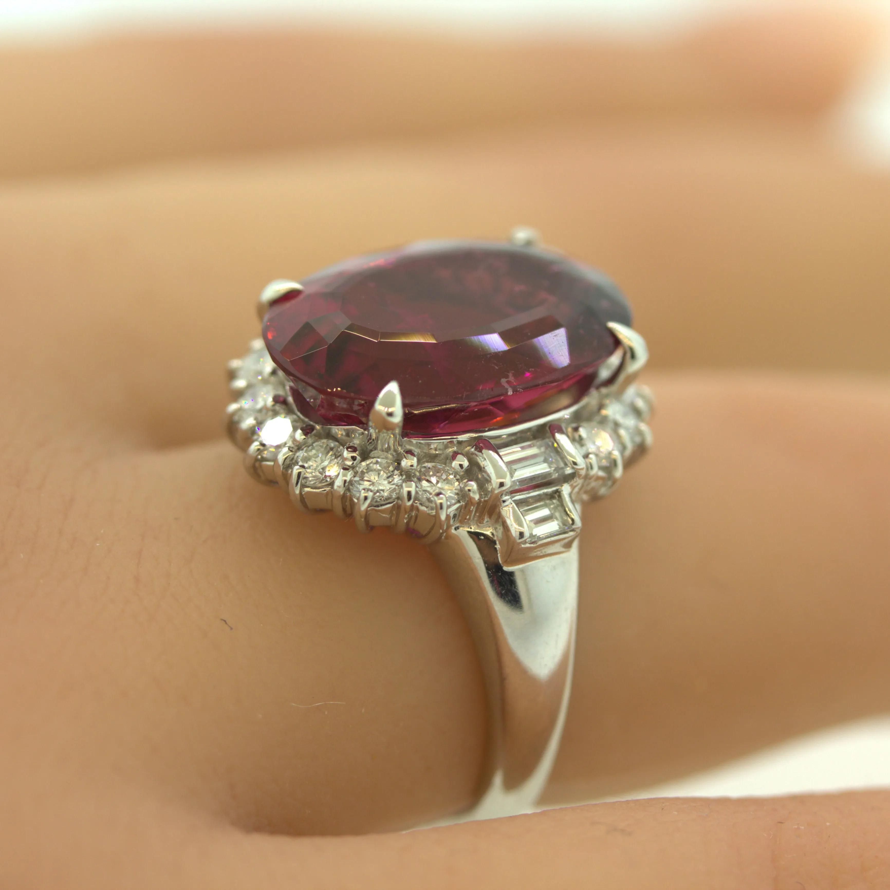 9.46 Carat Rubellite Tourmaline Diamond Platinum Ring