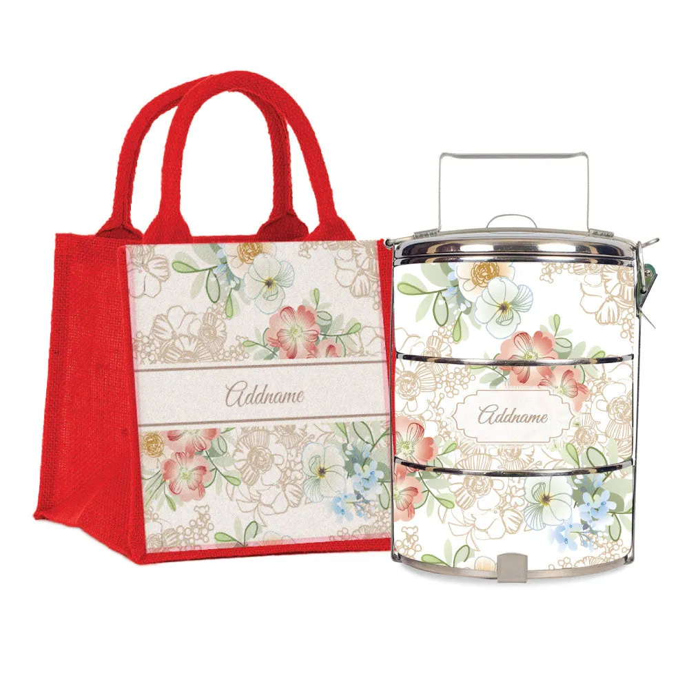 Abstract Fleur Flora Series 3-Tier Standard Medium 14cm Tiffin Carrier [FREE Custom Add Name]