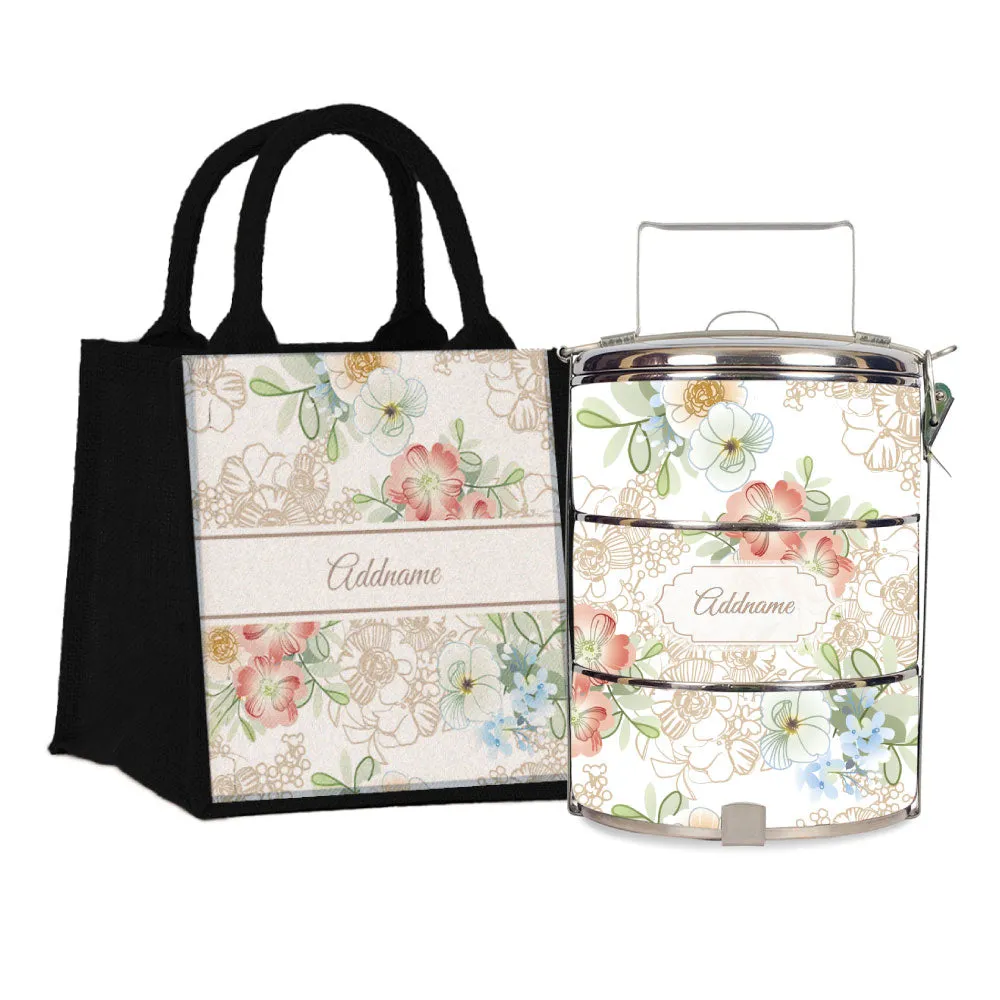 Abstract Fleur Flora Series 3-Tier Standard Medium 14cm Tiffin Carrier [FREE Custom Add Name]