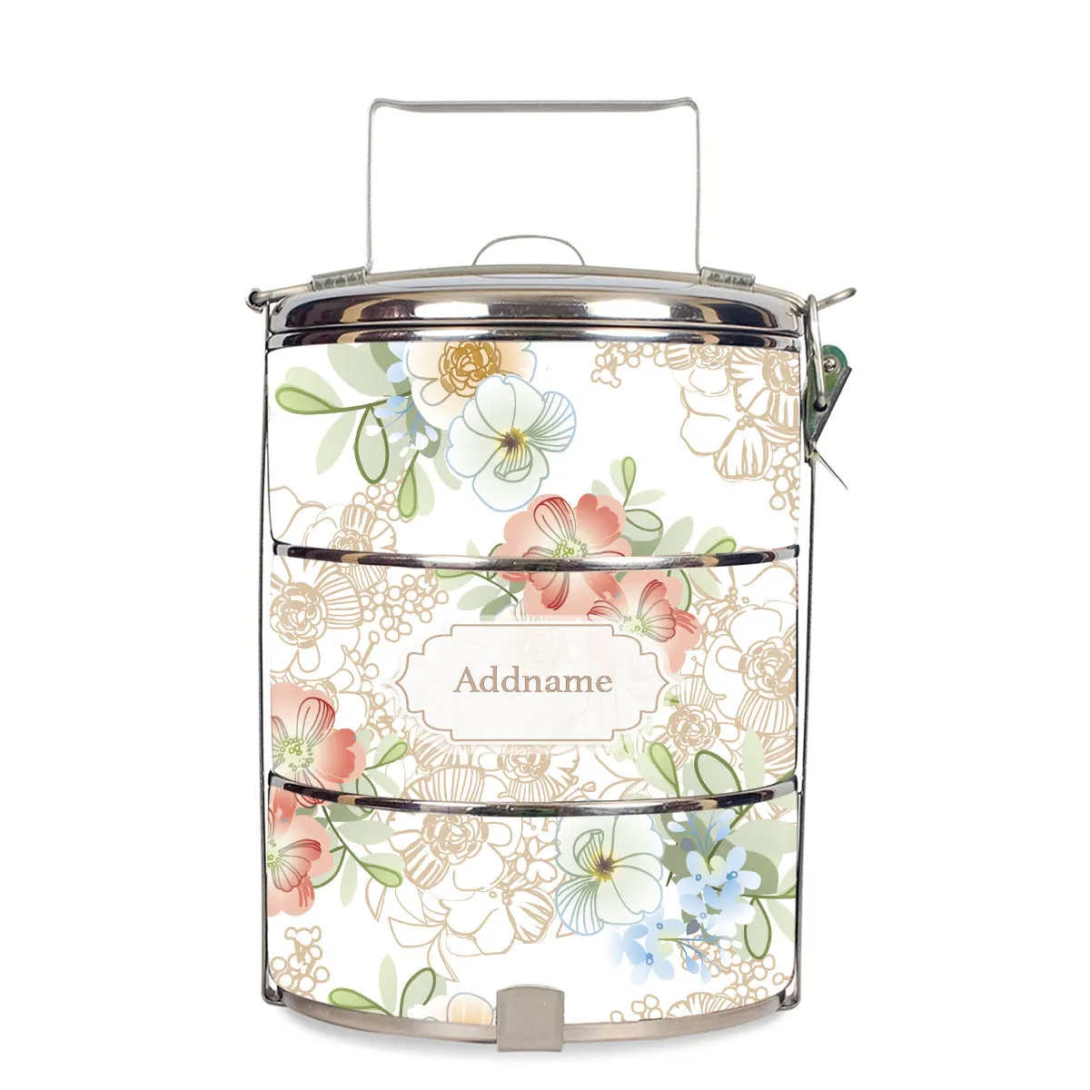 Abstract Fleur Flora Series 3-Tier Standard Medium 14cm Tiffin Carrier [FREE Custom Add Name]