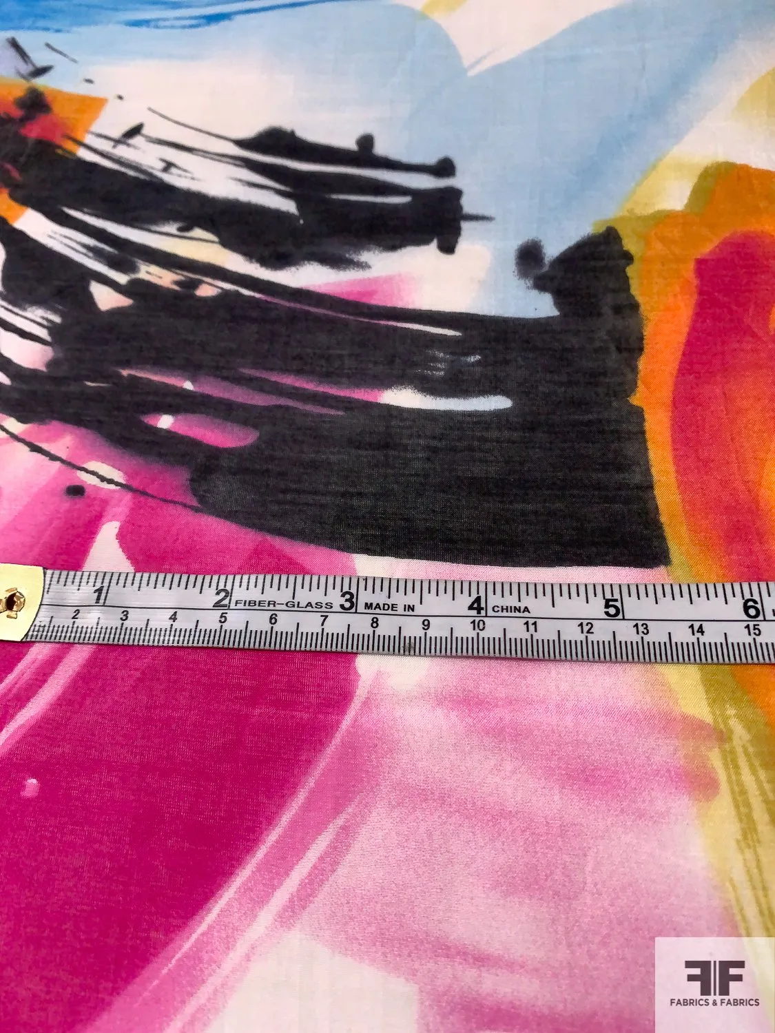 Abstract Painterly Printed Cotton and Silk Voile - Magenta / Blue / Lime / White