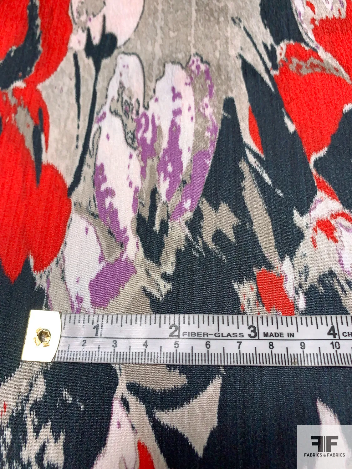 Abstract Painterly Printed Poly-Cotton Blend Stretch Sateen - Red / Navy / Violet / Grey / White