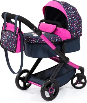 Adjustable Combi Doll Pram with Bag, 46 cm Capacity, Black/Pink