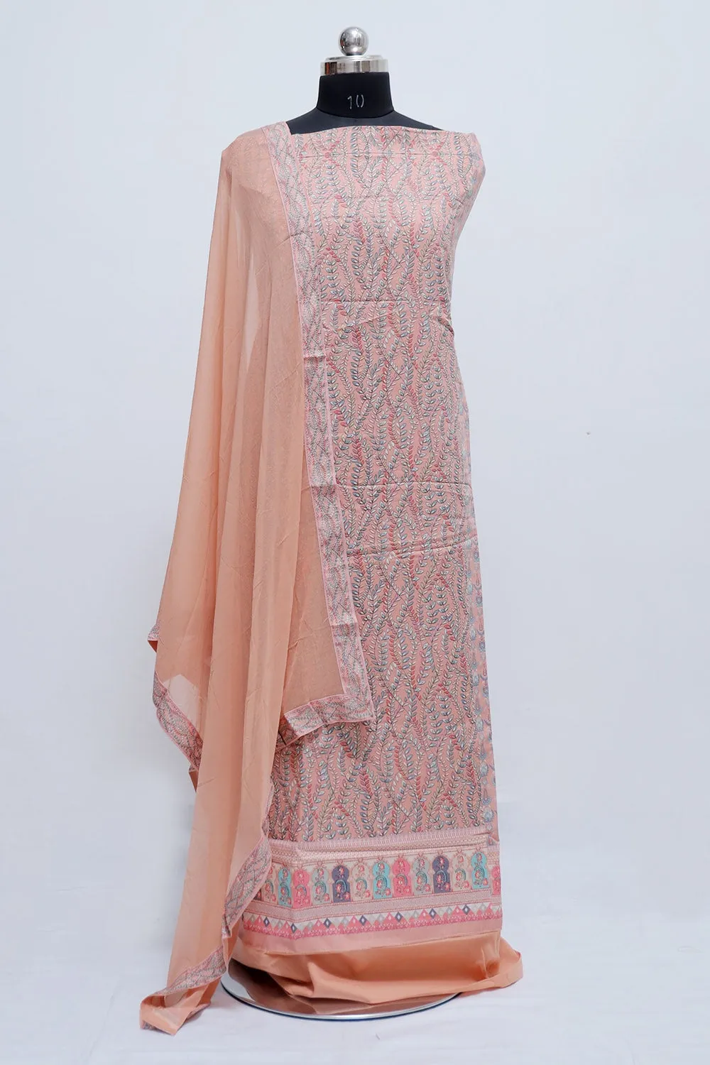 Amazing Joyful Peach Colour Beautifully Printed Suit  Known For Its Unique Design & Enhances The Personality Of Wearer.