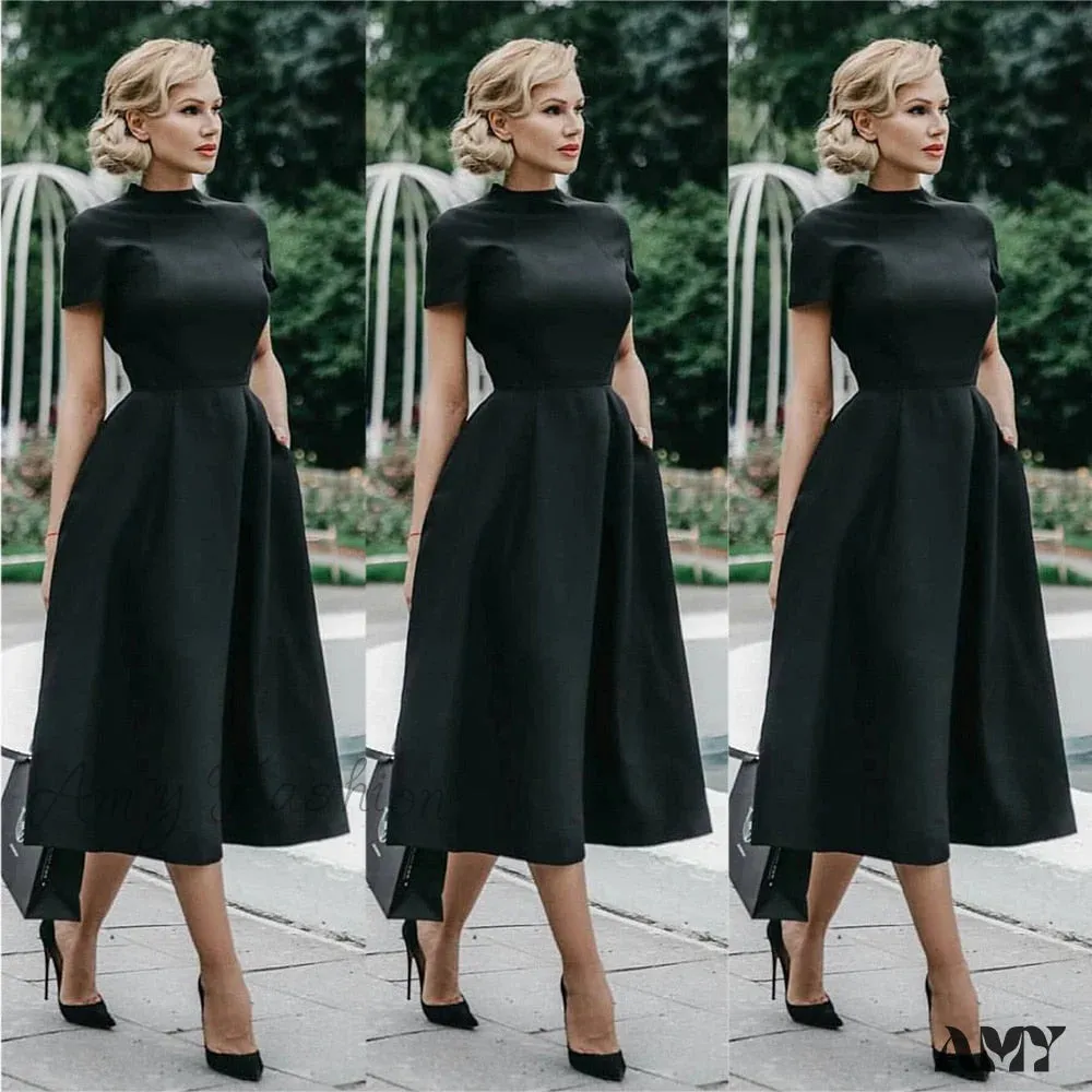 Amy Fashion - Half High Collar High Waist A-Line Dresses Slim Fit Midi Dress