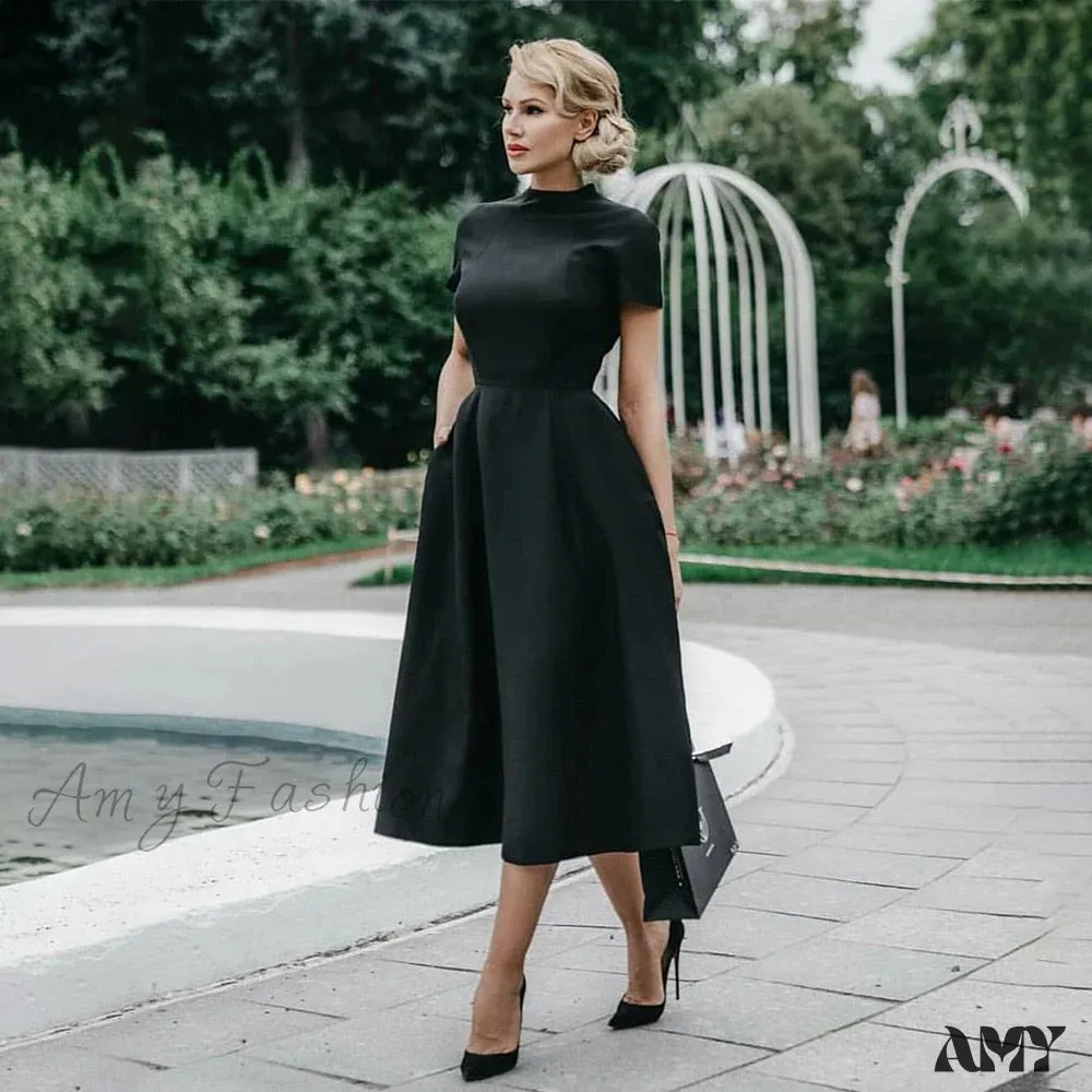 Amy Fashion - Half High Collar High Waist A-Line Dresses Slim Fit Midi Dress