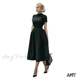 Amy Fashion - Half High Collar High Waist A-Line Dresses Slim Fit Midi Dress