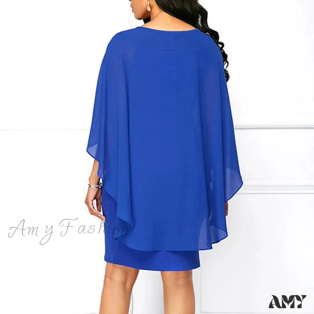 Amy Fashion - Solid Color O-Neck Casual Loose Plus Size Dress