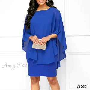 Amy Fashion - Solid Color O-Neck Casual Loose Plus Size Dress