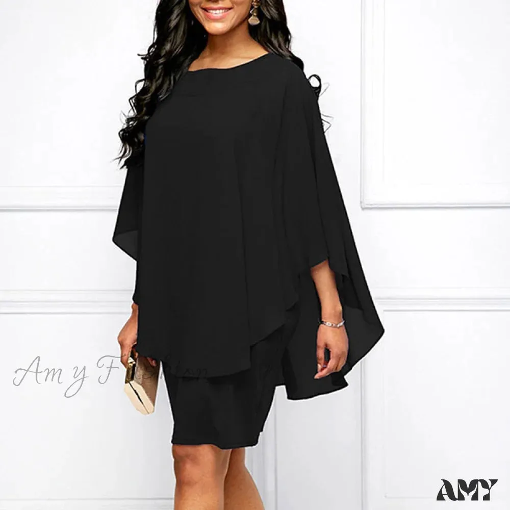 Amy Fashion - Solid Color O-Neck Casual Loose Plus Size Dress