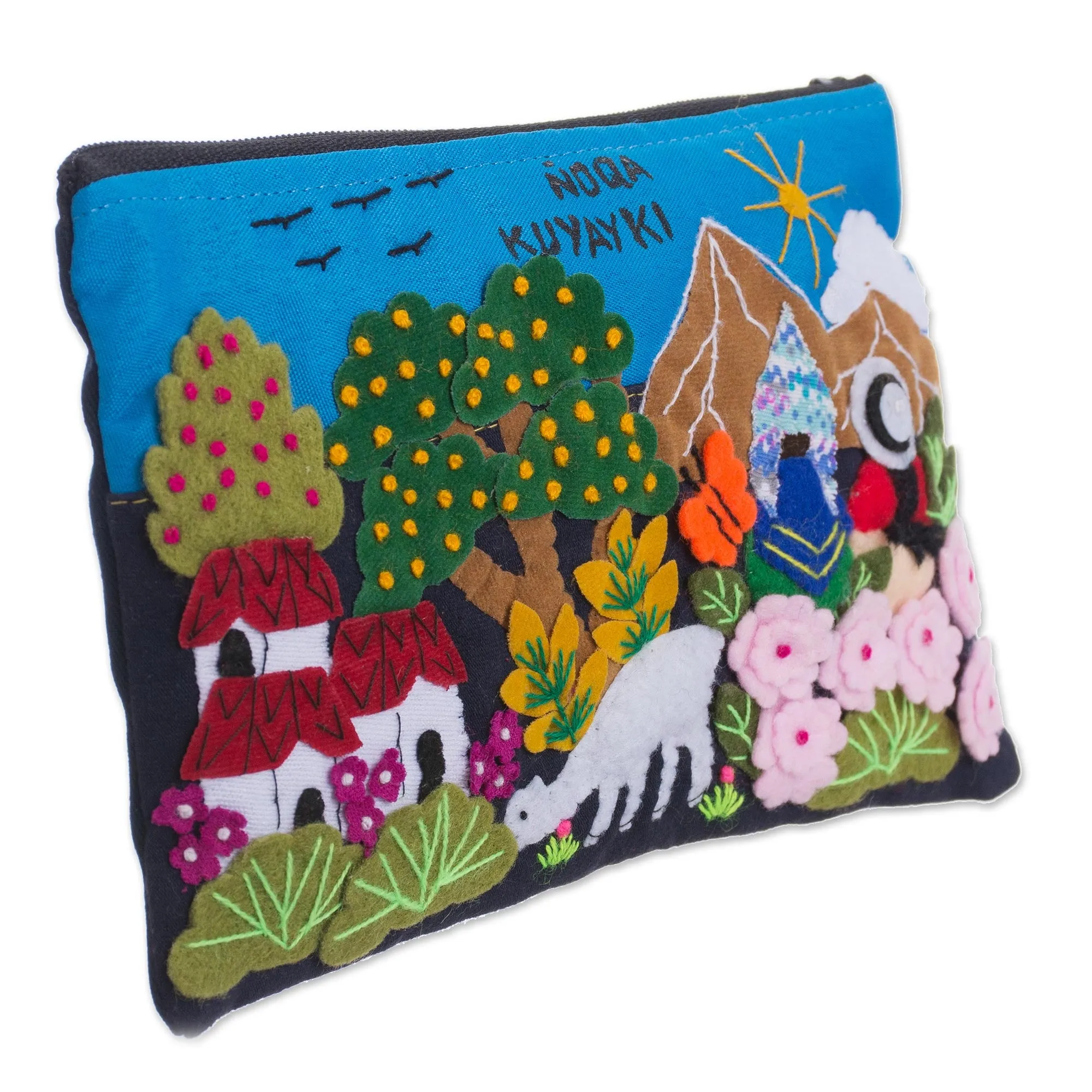 Andean Couple Colorful Cotton Blend AppliquŽ Pencil Case - „oka Kuyayki | NOVICA