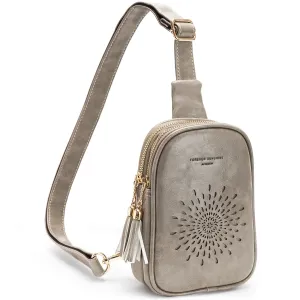 APHISON Sunflower Small Sling Bag Fanny Packs Cell Phone Purse Vegan Leather Crossbody Bags Gifts for Women Men Teen Girls GRAY