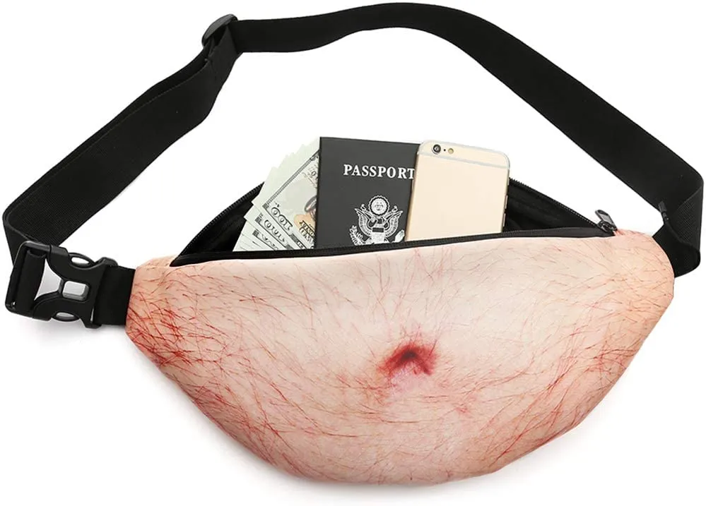 Bamomby White Elephant Gifts Funny Gag Gifts,3D Men Beer Fake Belly Dad Bag Waist Packs,Waterproof Fanny Pack Unisex for Father's Day,Christmas,Stocking Stuffers for Men