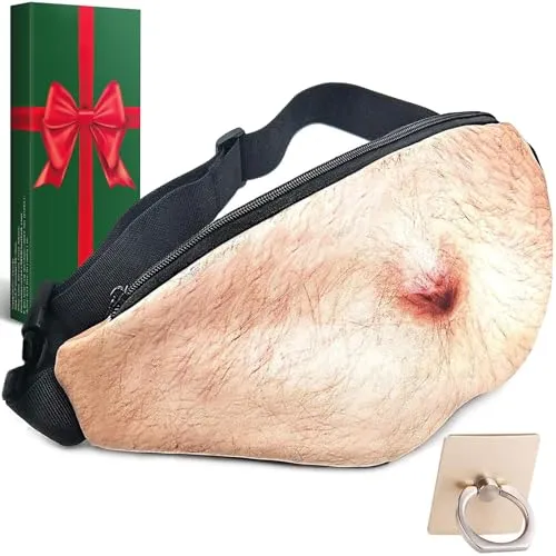 Bamomby White Elephant Gifts Funny Gag Gifts,3D Men Beer Fake Belly Dad Bag Waist Packs,Waterproof Fanny Pack Unisex for Father's Day,Christmas,Stocking Stuffers for Men