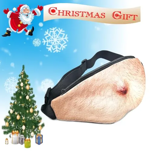 Bamomby White Elephant Gifts Funny Gag Gifts,3D Men Beer Fake Belly Dad Bag Waist Packs,Waterproof Fanny Pack Unisex for Father's Day,Christmas,Stocking Stuffers for Men