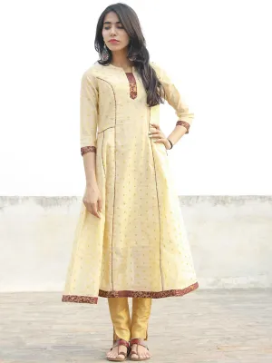 Beige Golden Mauve Princess Line Brocade Kurta - D161F001