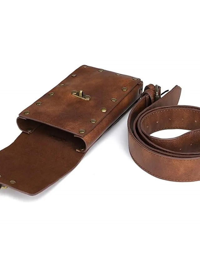 Belt Pouch Waist Bag Fanny Pack Medieval Vintage Leather Pouch Cellphone Holder Holster Carry Belt Purse Pocket Casual Hiking Festival Renaissance Faire Costume Travel Wallet Messenger