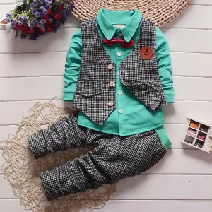 BibiCola baby boys clothing set gentleman outfits infant tracksuit 3pcs plaid t-shirt pants vest sets bebe sport suit