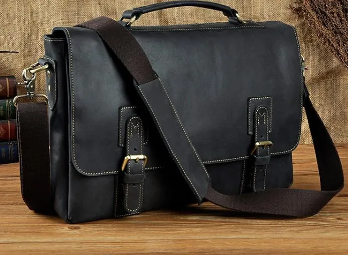 Black Coffee Leather Mens Briefcase Laptop Bag Business Bag Work Bag for Men