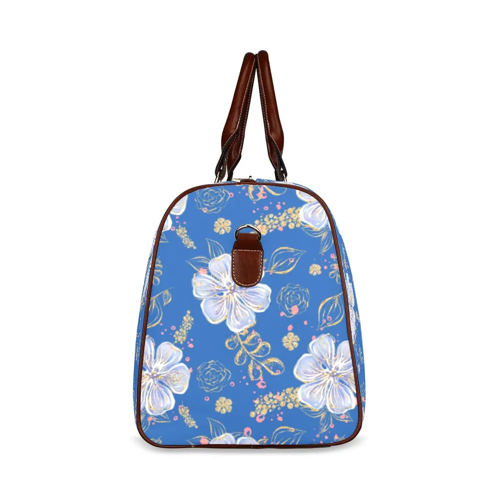 Blue Floral Waterproof Travel Bag/Small (Model 1639)