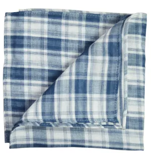 Blue Plaid Cotton/Linen Blend Pocket Square