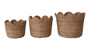 Braided Bankuan & Rattan Baskets w/ Scalloped Edge, 3 sizes