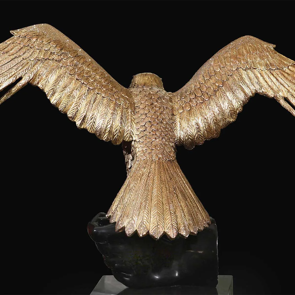 Brilliant Falcon - Golden bronze sculpture with Swarovski crystals and marble base