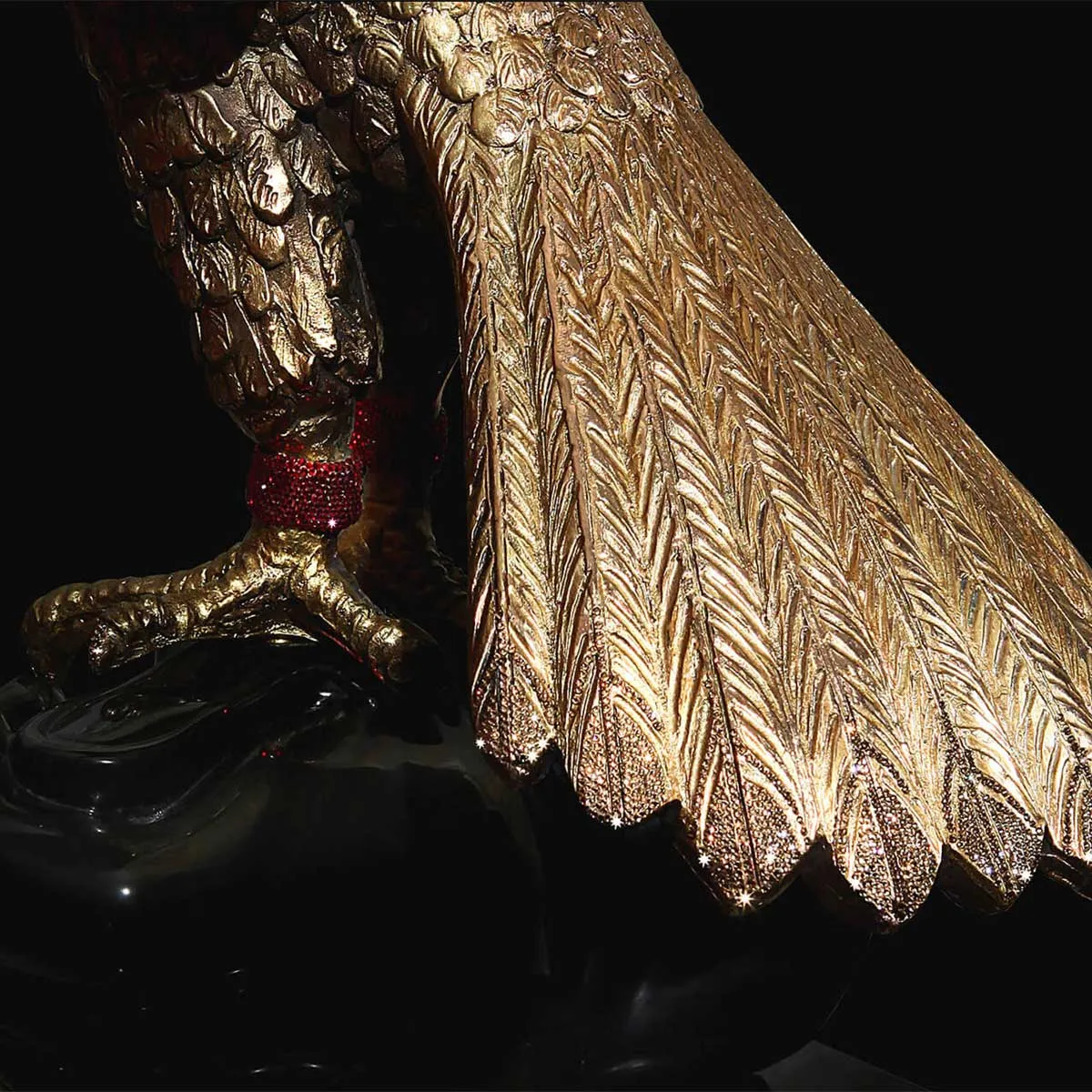 Brilliant Falcon - Golden bronze sculpture with Swarovski crystals and marble base