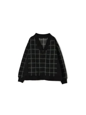 Brushed Check V Neck Zip Up Cardigan