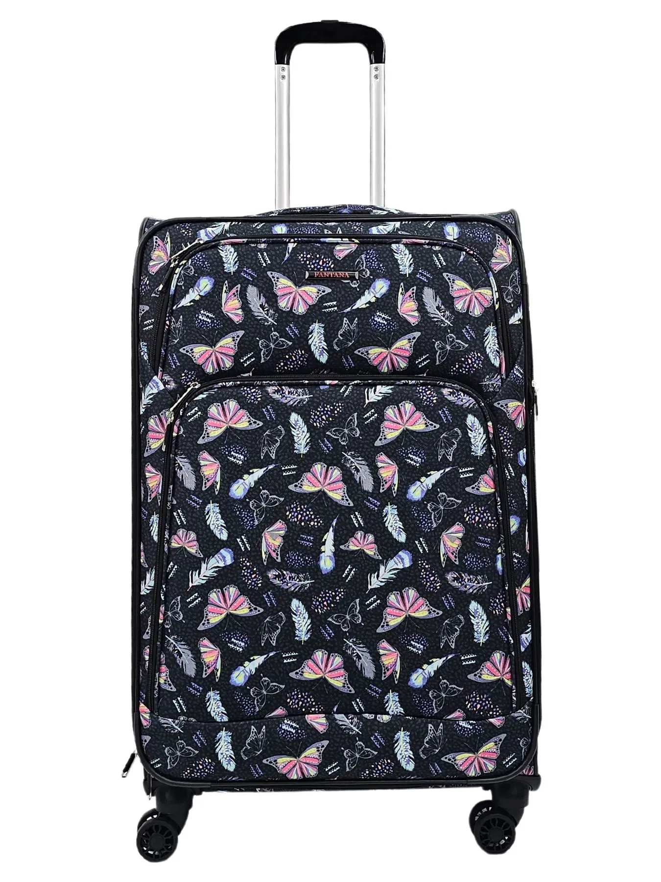 Butterfly Leaf Check Print Suitcase 4 Wheels Cabin Check In Hand Luggage Soft Shell Trolley