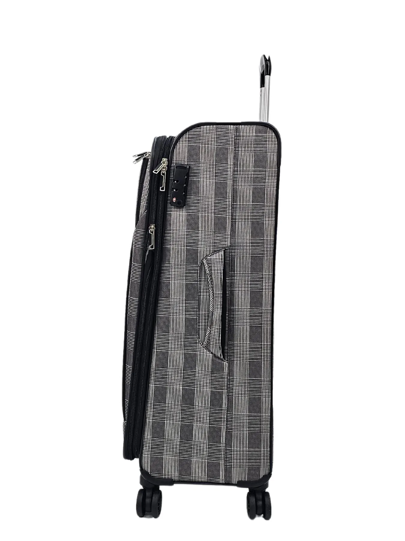 Butterfly Leaf Check Print Suitcase 4 Wheels Cabin Check In Hand Luggage Soft Shell Trolley