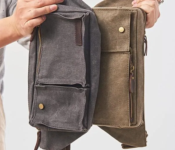 Canvas Mens Fanny Pack Canvas Waist Bag Small Canvas Chest Bag for Men