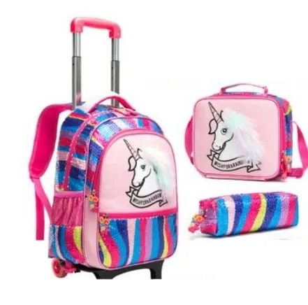 Cartoon Letter Print 16-Inch 3-Piece Set of Kids School Trolley Backpack