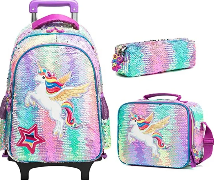 Cartoon Letter Print 16-Inch 3-Piece Set of Kids School Trolley Backpack