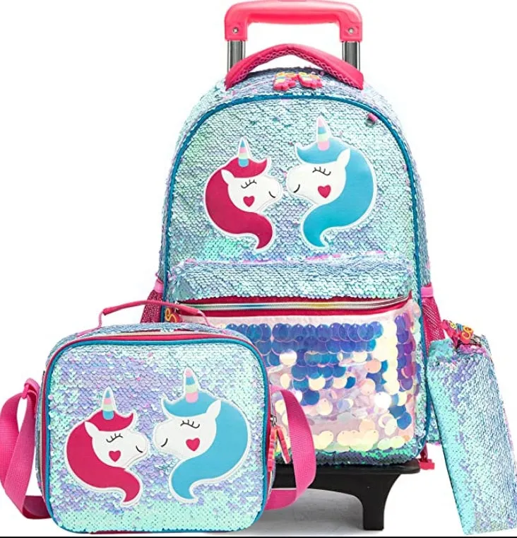 Cartoon Letter Print 16-Inch 3-Piece Set of Kids School Trolley Backpack