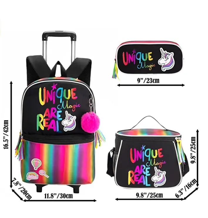 Cartoon Letter Print 16-Inch 3-Piece Set of Kids School Trolley Backpack