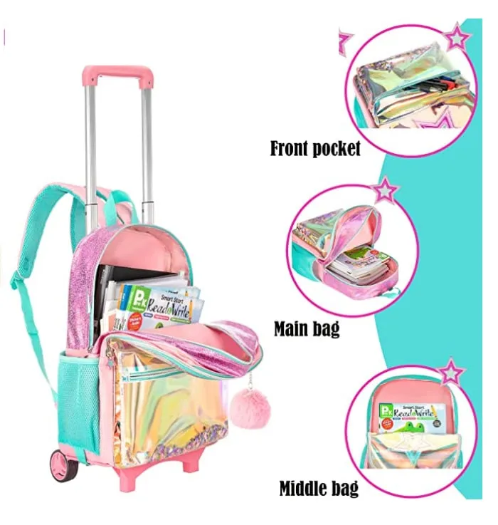 Cartoon Letter Print 16-Inch 3-Piece Set of Kids School Trolley Backpack