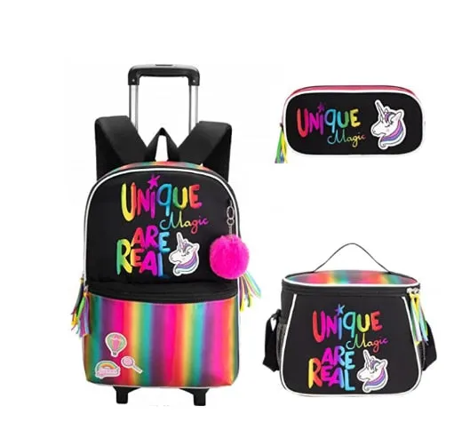 Cartoon Letter Print 16-Inch 3-Piece Set of Kids School Trolley Backpack