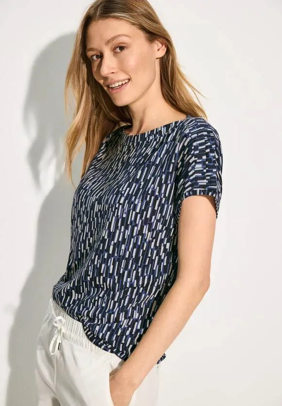 Cecil Cotton Printed T Shirt in Iced Violet or Navy 321918